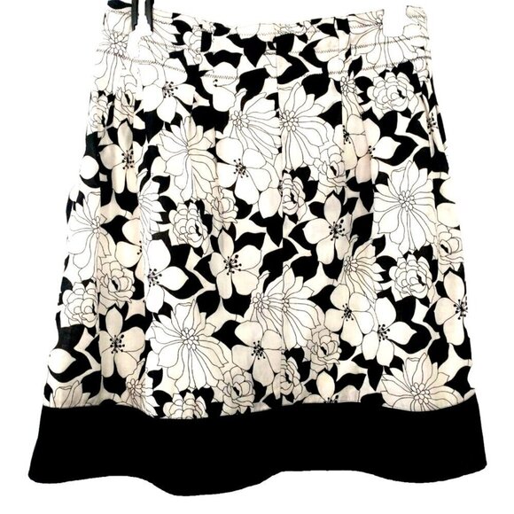 G.H. Bass Lightweight Lined Cotton Skirt Boho Floral Black White - Size 14 - Picture 1 of 8